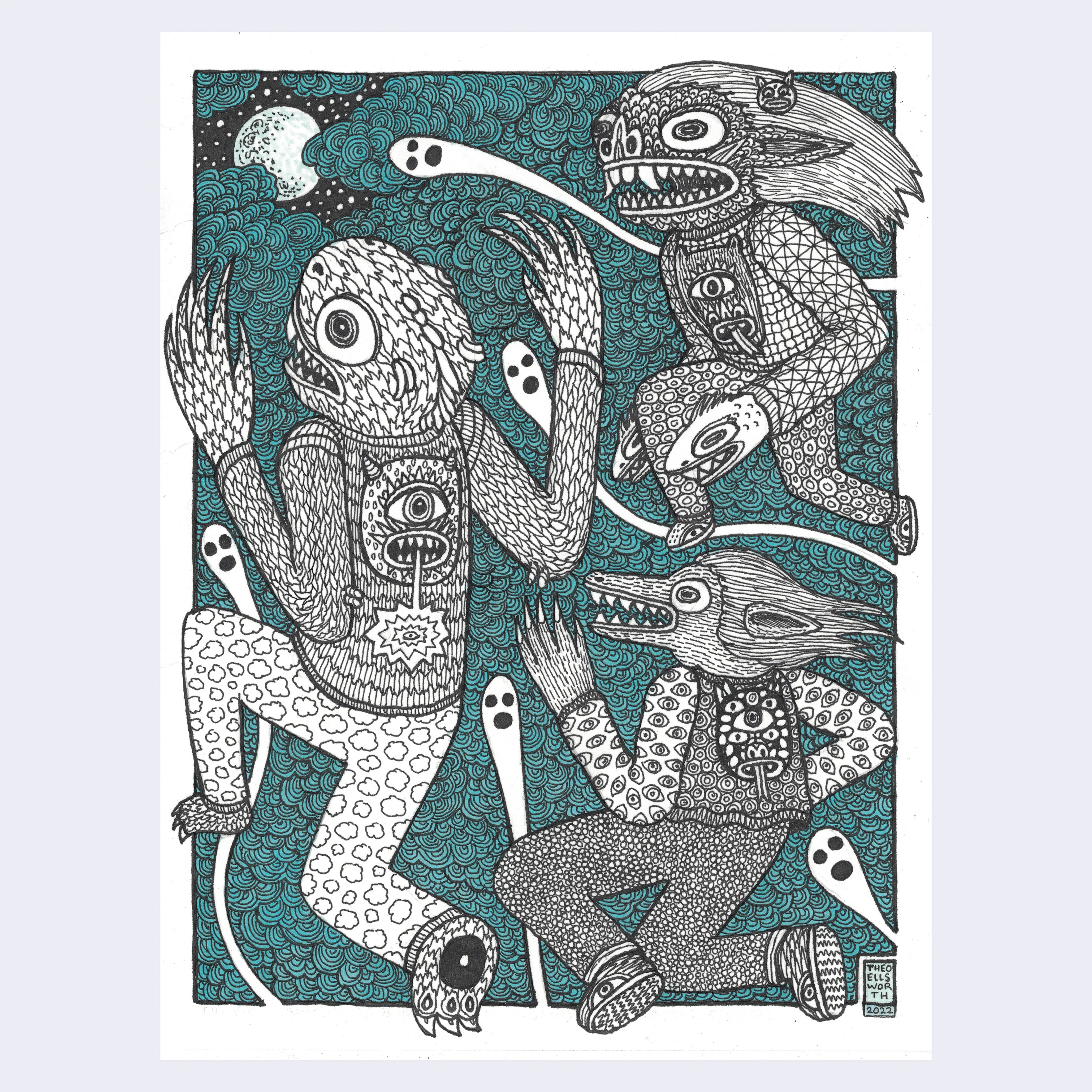 Rakugaki 4 - Theo Ellsworth - "3 Monsters and Five Ghosts in the Clouds With the Moon"
