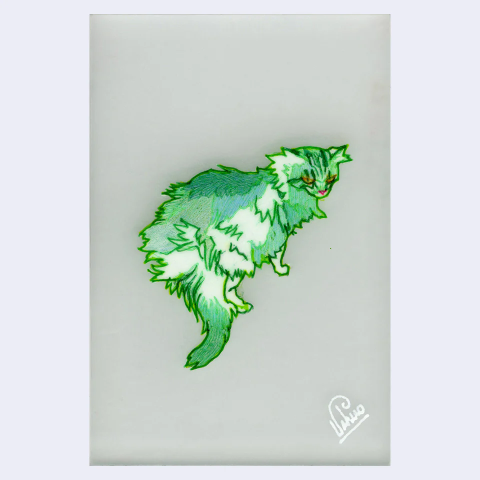Rakugaki 8 (2026) - Edwin Ushiro - "Fluffy (Green Cat)"