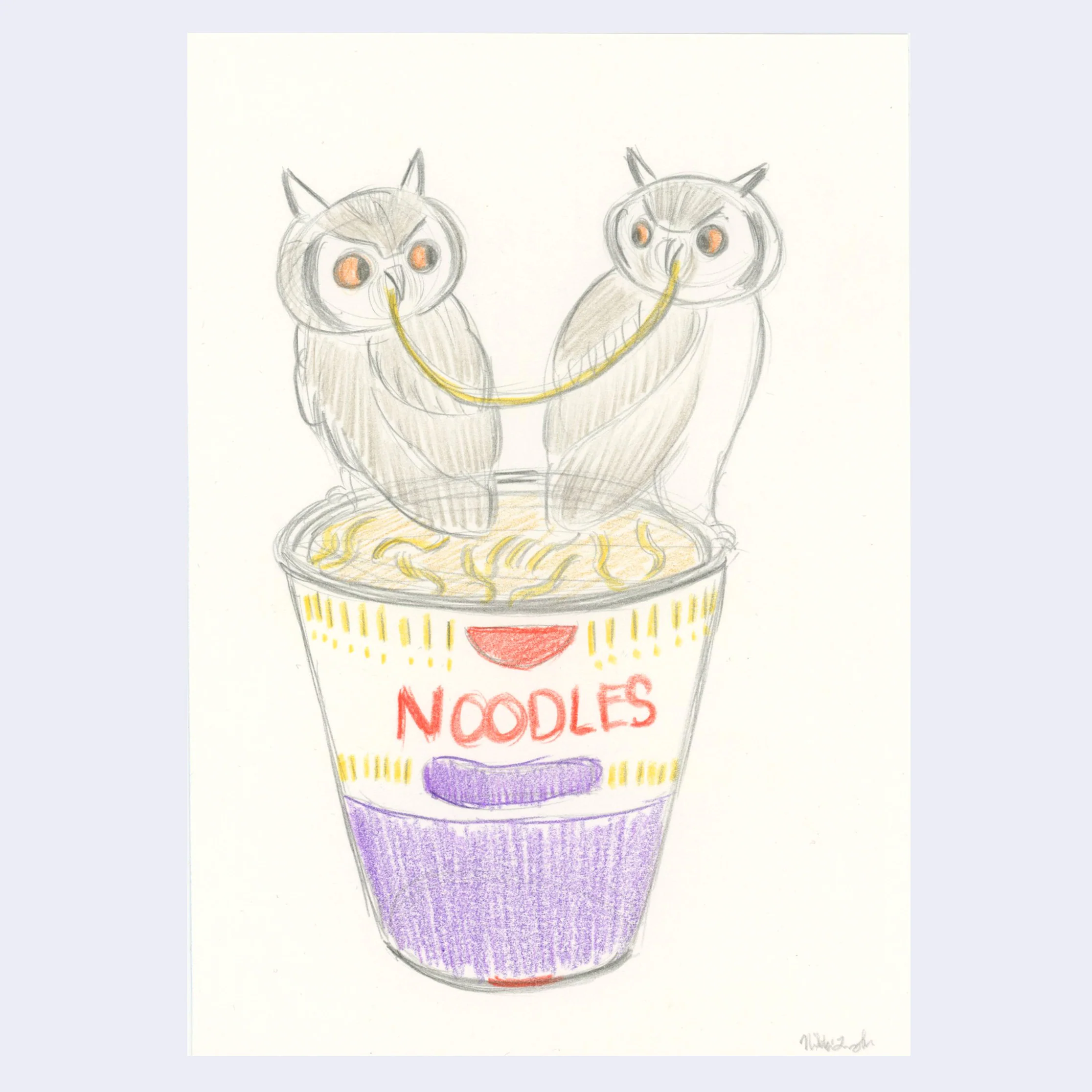 Rakugaki 8 (2026) - Nikki Longfish - "Cup Noodles Owl"