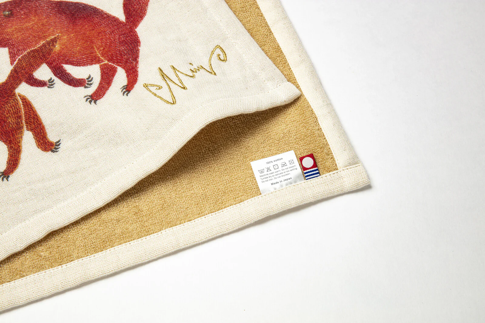 Red Fox/Wolf Family Rectangle Tea Towel (Beige) - Image 2