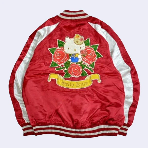 Sanrio - Hello Kitty Sukajan Bomber Jacket (Wine Red)
