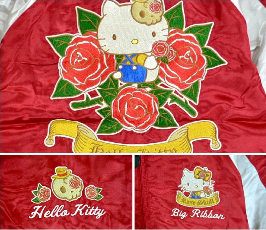 Sanrio - Hello Kitty Sukajan Bomber Jacket (Wine Red) - Image 2