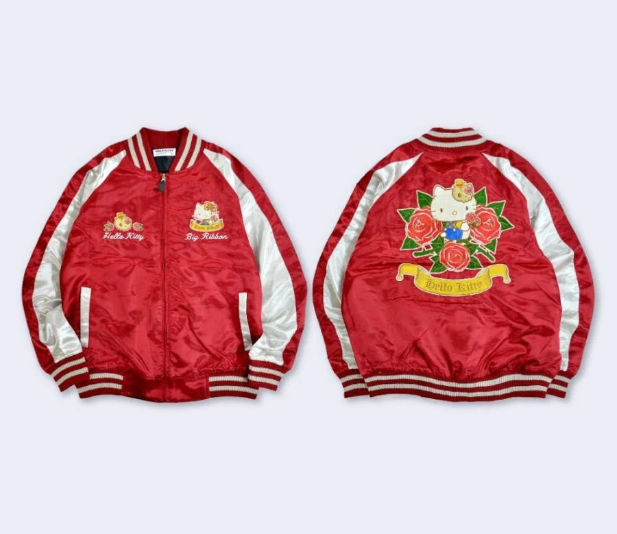 Sanrio - Hello Kitty Sukajan Bomber Jacket (Wine Red) - Image 3