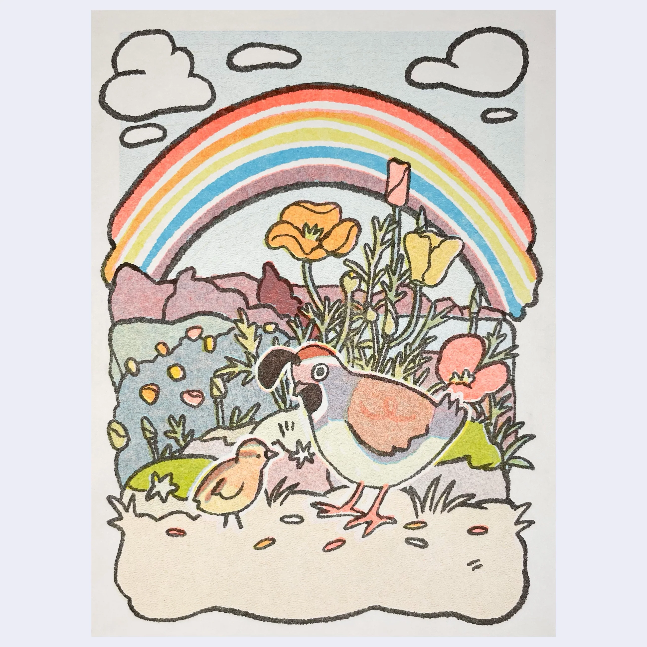 Small World (2026) - #137 - Emma Mathewson - "California Quails" Risograph