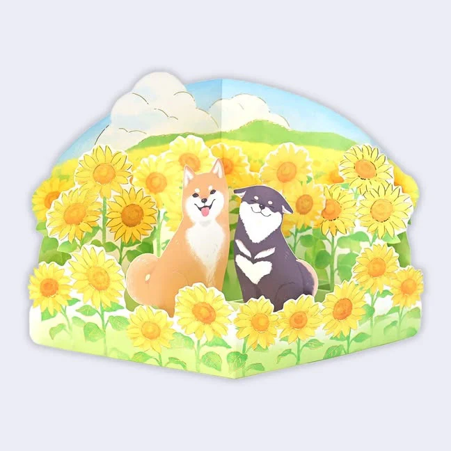 Sunflower Dogs - 3D Greeting Card
