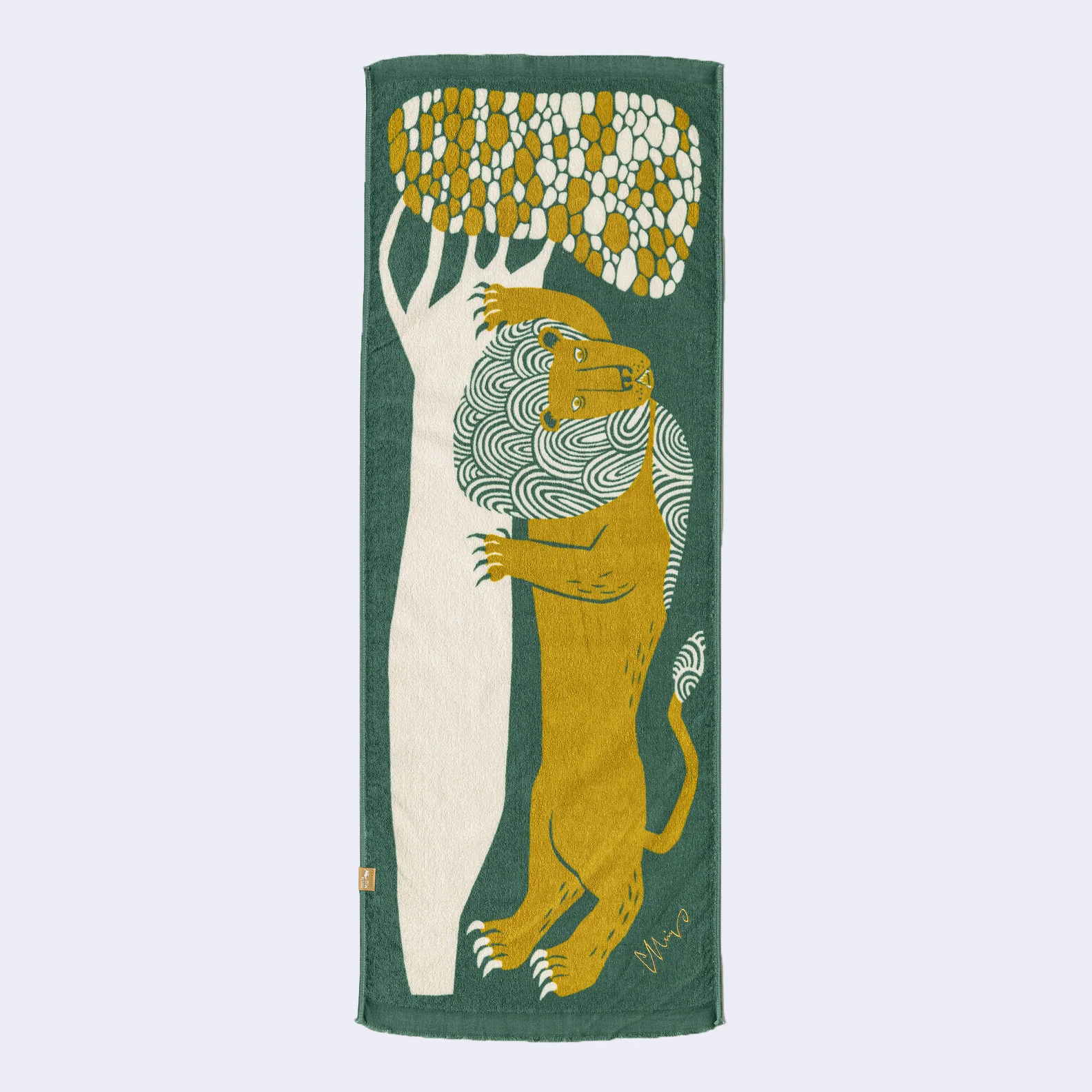 Lion Tenugui Tea Towel (Green)