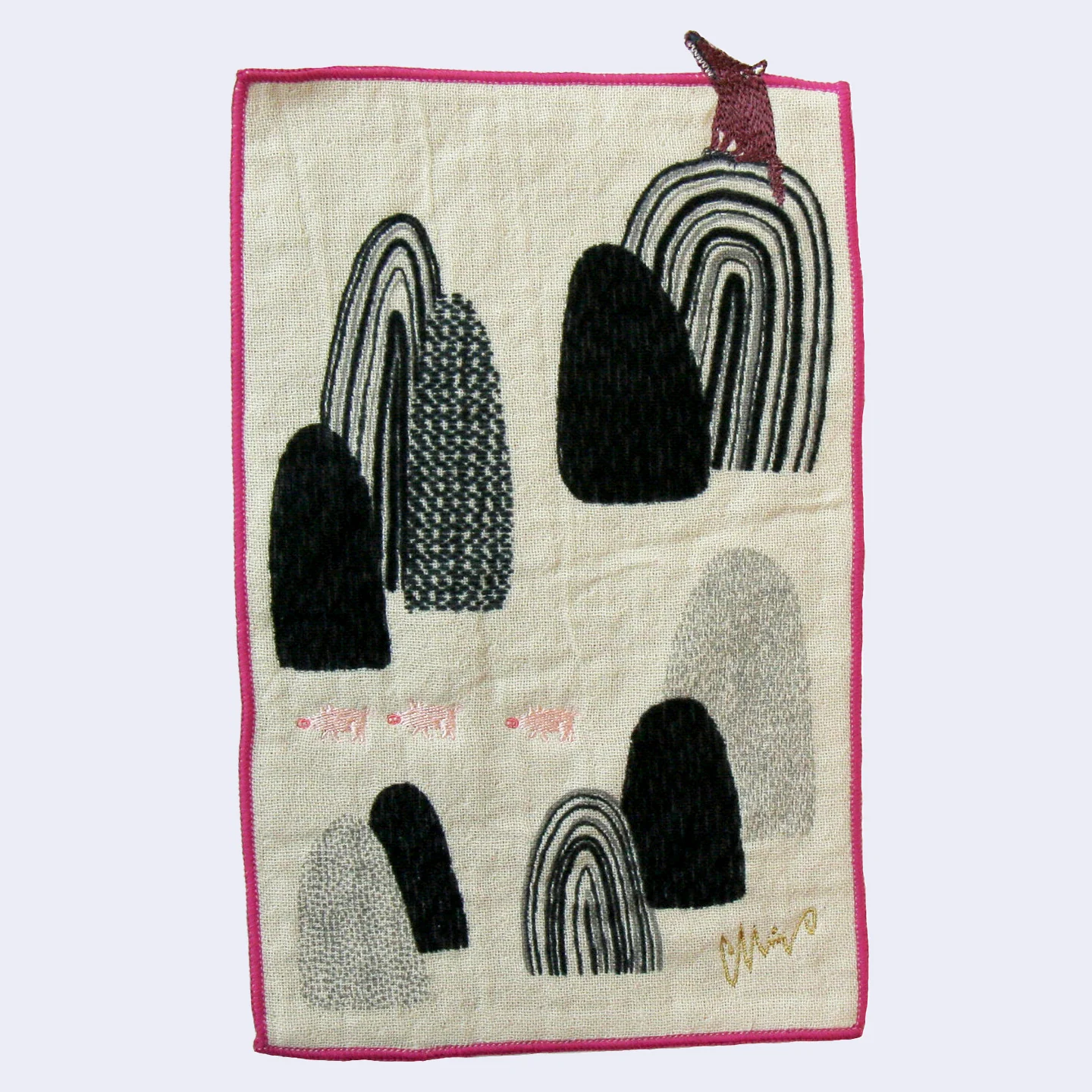 Wolf and Pigs Embroidered Handkerchief Towel