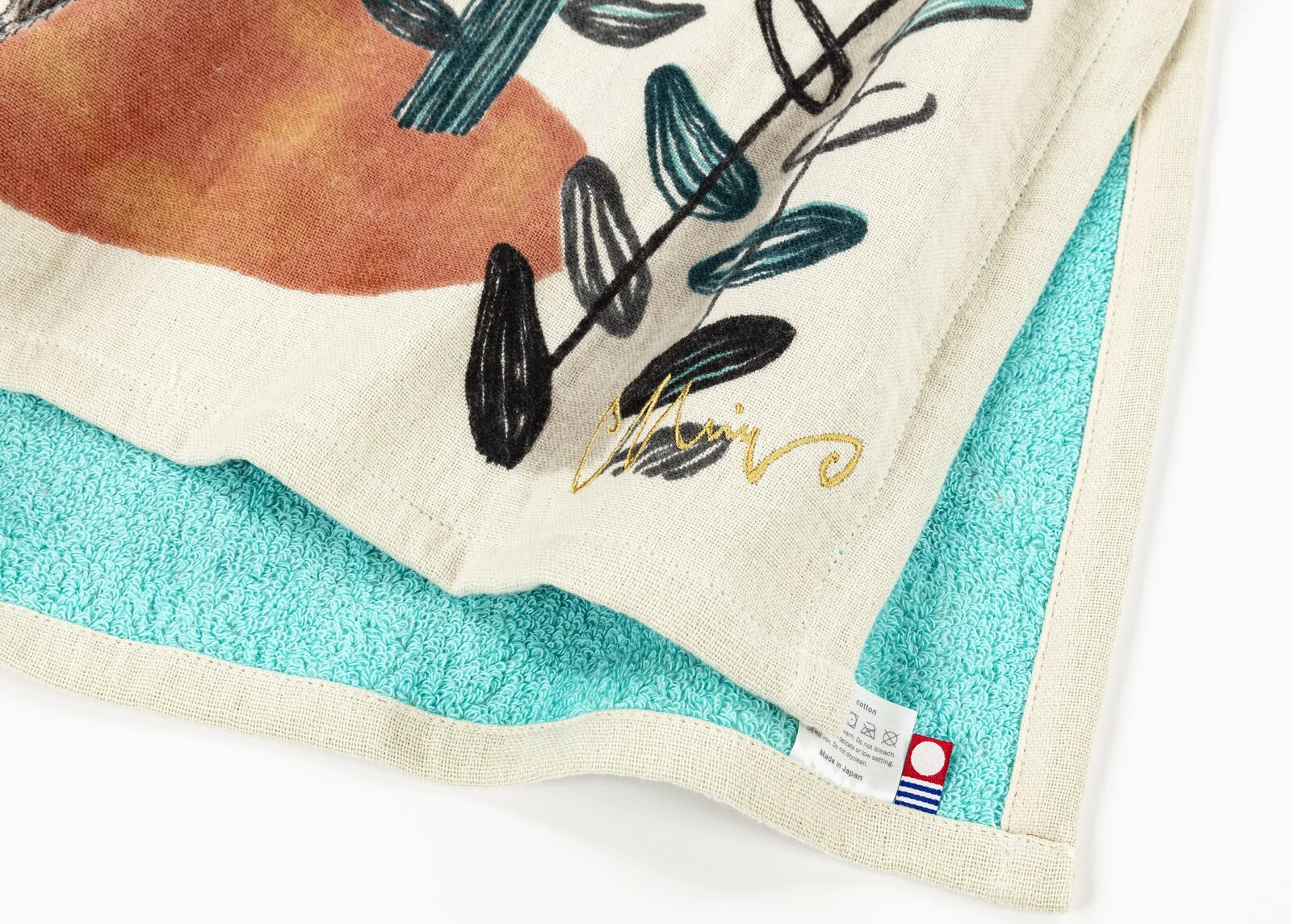 Wolf & Girl Large Rectangle Tea Towel (Beige and Blue) - Image 2