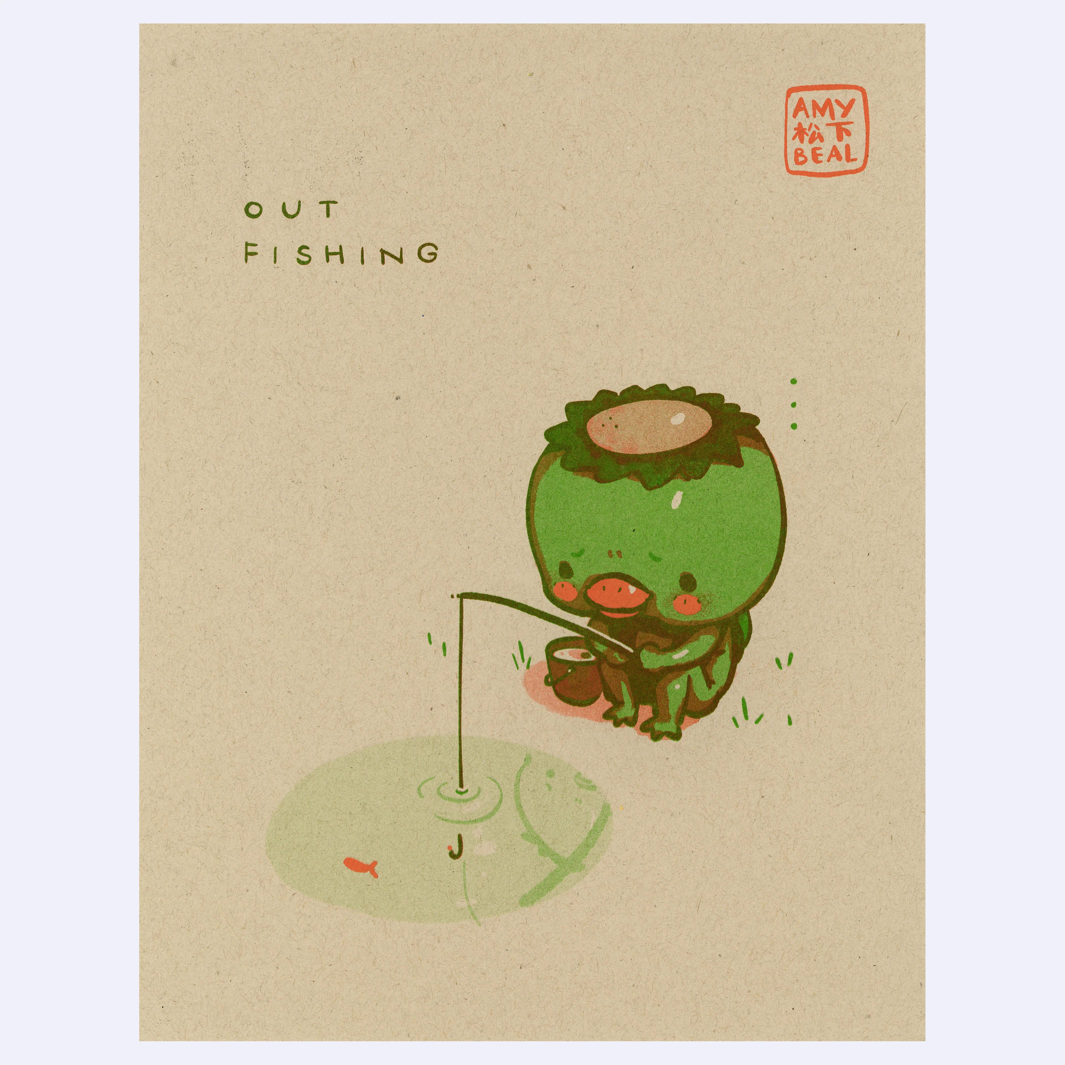 Yokai 2025 - Amy Matsushita-Beal - "Kappa Out Fishing" Risograph