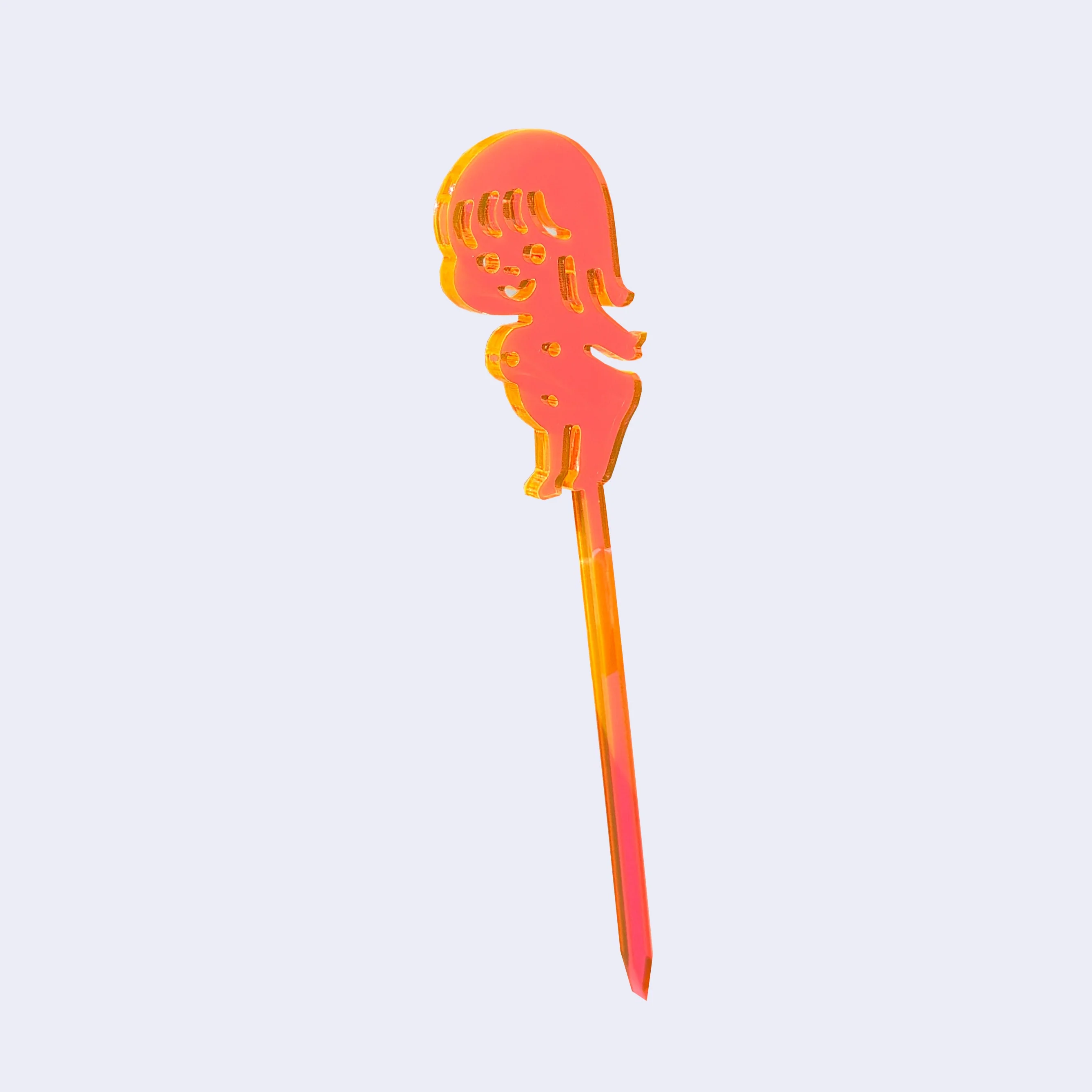 Yutanpo - Mini Girl Mascot Drink Muddler/Stirrer (Neon Orange) - Image 2